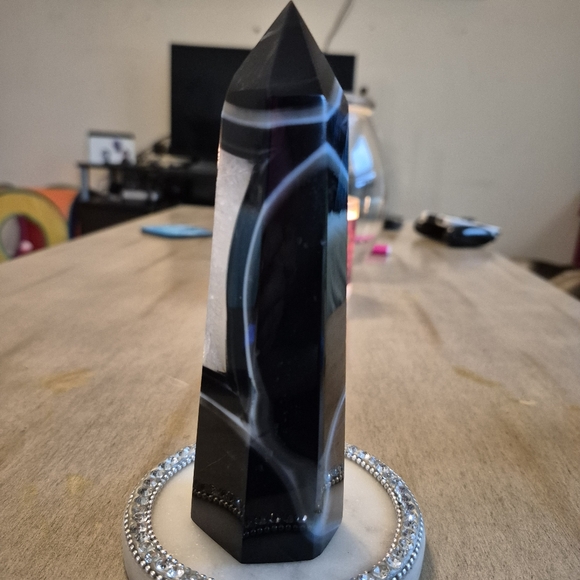 Natural Black Banded Sardonyx Crystal Obelisk Tower #1 New